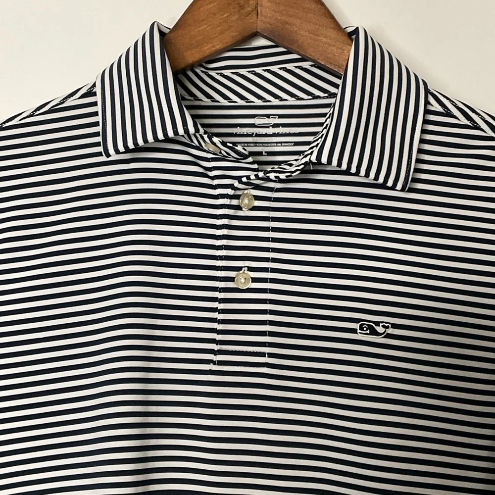Vineyard Vines Boys Sankaty Blue White Striped Short Sleeve Polo Button Shirt L - Picture 5 of 12